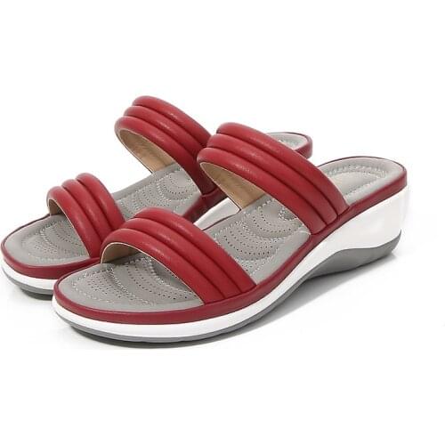 Summer Women Slippers Fashion Casual Shoes Wedge Solid Color Round Toe Slip On Ladies Sandals Outdoor Beach Comfy Female Shoes
