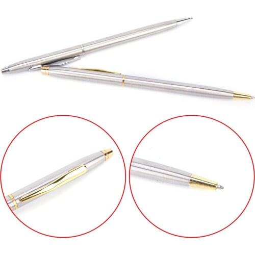 Ballpoint Pen Stainless Steel Rod Rotating Metal Ball Pen Commercial Ballpoint Pens For School Office Stationery Ink Blue