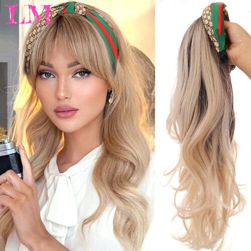LM Synthetic Long Half Headband Wig with Hair Band Fluffy Clip in Hair Extension Straight Seamless High Temperature Hairpiece
