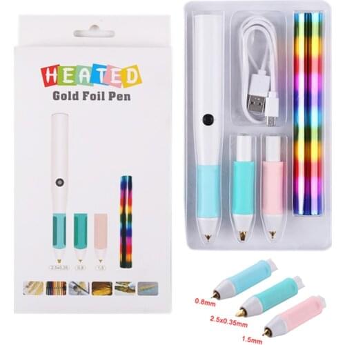 Interchange Heating Hot Stamping Pen 2.5mm/1.5mm/0.8mm USB Heat-resistant Grip for Shining Handwritten Freestyle Heat Foil Pens
