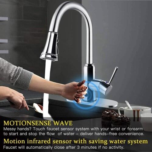 Atalawa Touchless Motion Sensor Kitchen Sink Faucet with Pull Down Three Mode Sprayer Head and 360 Rotating High Arc AWSF002-CH
