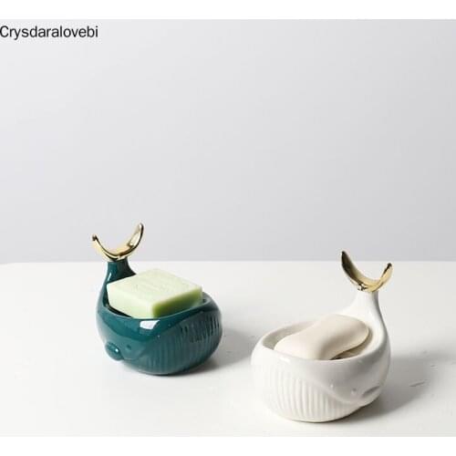 Modern Simple Ceramic Whale Soap Box Retro Soap Dish Bathroom Decoration Soap Holder Jewelry Ring Stand Home Accessories