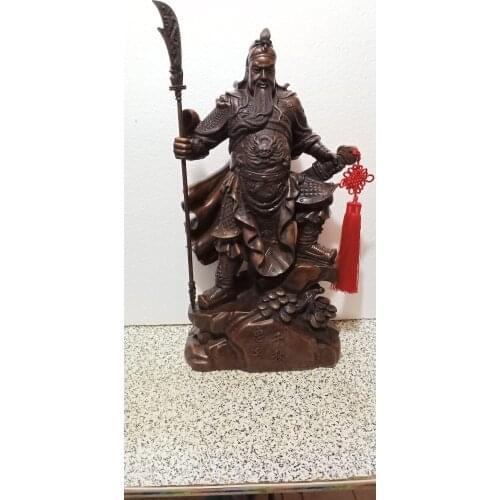 25 China Bronze Copper Dragon Warrior Loyalism Guan Gong Yu Buddha Sword Statue