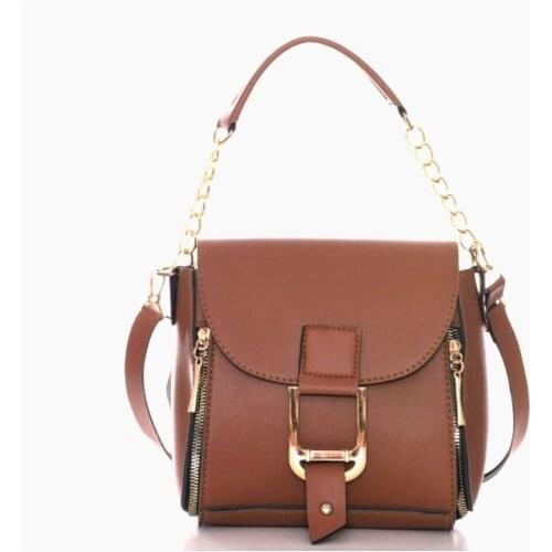 Women Tan Shoulder Bag Zipper Detail Pockets Fashion Trend Cheap Quality
