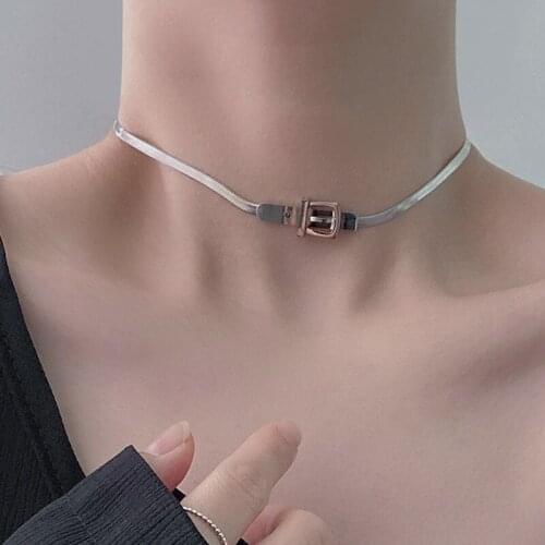 VSnow Unique Design Belt Buckle Stainless Steel Chokers Necklace for Women Femme Luxury Silver Color Wedding Necklace Jewellery
