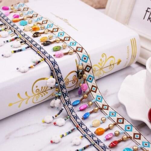 1Yards/Lot Ethnic Tassel Embroidery Lace Trim Width 4cm Boho Handmade Sewing on Clothes Accessories Cotton Fabric Lace Ribbon