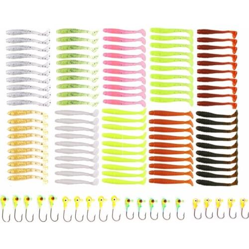 120Pcs/Pack Fishing Lure Kit Soft Lure Grub Worm Jig Head Hook Fishing Bait Fresh Water Fishing Lures Accessories