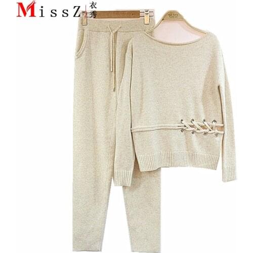 2020 Drawstring Wool Full O-neck Casual Direct Selling Pullover Poncho New Womens Two Piece Set Cashmere And Pants Suits