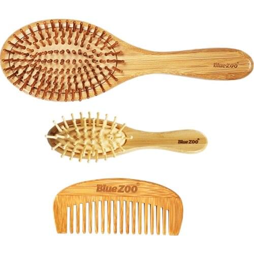 3Styles Natural Wooden Hair Brush Set Air Cushion Comb Scalp Massage Anti-static