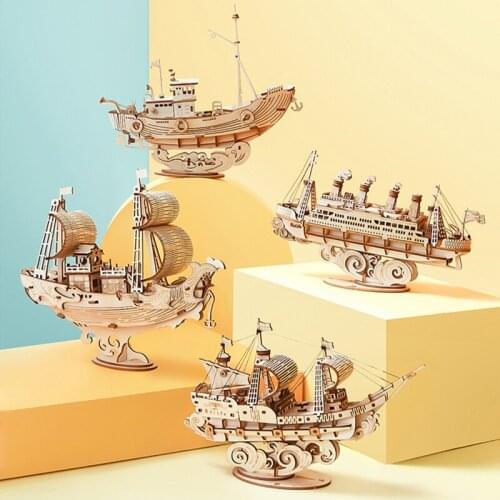 Robotime 3D Puzzle Wooden Toys Fishing Ship Model Assembly Sailing Boat Building Kits for Children Birthday Gift Adult Wooden