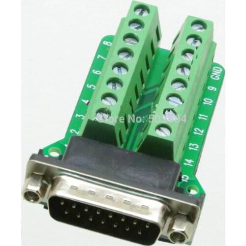 5pcs/lot DB15 D-SUB DB-15 Male Adapter 15Pin signals Terminal Breakout Board ROHS 2 row