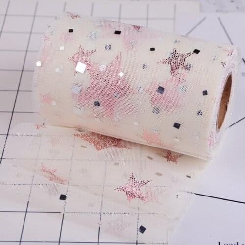 5 yards Square Sequin Bronzing Stars Yarn Organza Ribbon DIY Gift Packing Headwear Hair Bow Accessories Wedding Party Decor