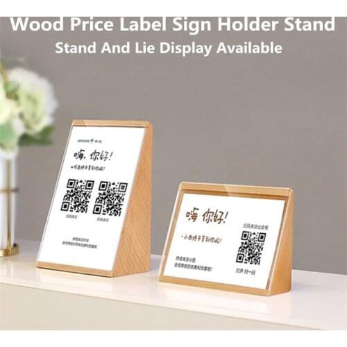 90*55mm Mini Wood Produts Price Label Paper Tag Holder Display Stand Frame Slant Table Acrylic Sign Holder