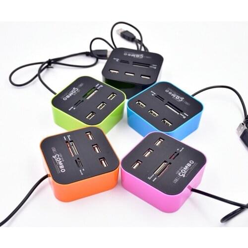 USB 2.0 Hub Adapter 7 in 1 USB C Adapter with 3 USB 2.0 Port, SD&MMC, MS, TF, M2 Card Slot, 18.5 inch Cable, for Laptop, PC