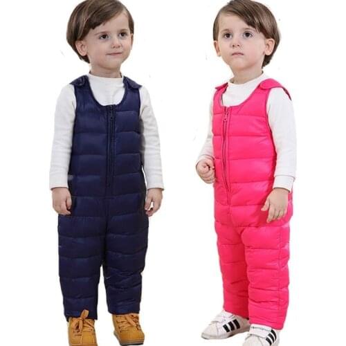 Plus Velvet Warm Childrens Down Pants Boys Girls Baby Winter Outdoor Sport Thermal Padded Trousers Can Be Open Crotch Jumpsuit