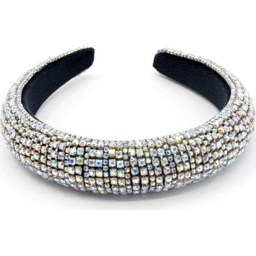 Baroque Padded Headband Rainbow Flower Crystal Beaded Hairband for Women Head Bezel Hair Hoop Rhinestone Pearl Headbands