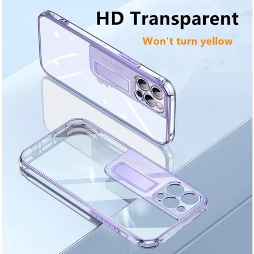 Transparent Plating Bracket Phone Case For iPhone 12 11 Pro Max XR XS Max X 7 8 Plus 12Mini SE2020 Soft Shockproof Back Cover