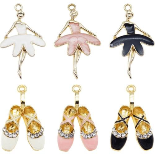 Julie Wang 6PCS Enamel Mixed Dancing Girl Shoes Charms Zinc Alloy Ballet Girl Shoes Pendant Bracelet Jewelry Making Accessory