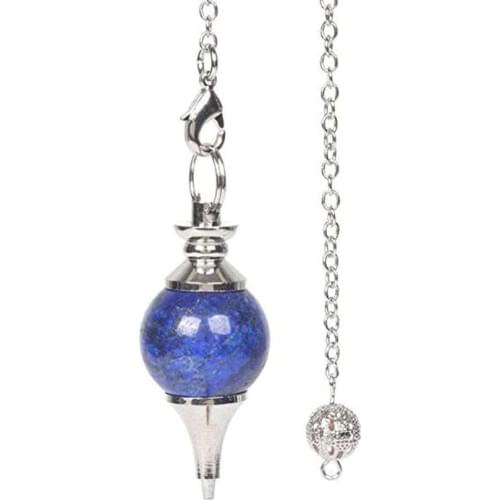 KFT Natural Healing India Reiki Lapis Lazuli 7 Round Beads Chakra Pendulum Dowsing Divination Stone Pendant Fashion Jewelry