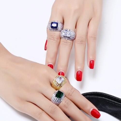 2021 New Costume Female Jewelry Ring Supplies Dropshipping Pave Square Green, Blue and Clear CZ Stone Fashion Rings for Women