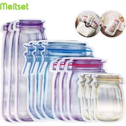 Reusable Mason Jar Bottles Bags Nuts Candy Cookies Bag Waterproof Seal Fresh Food Storage Bag Snacks Sandwich Zip Lock Bags