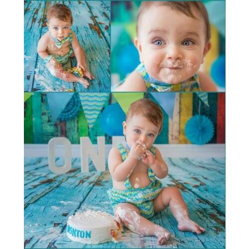 Mehofoto Aqua Blue Wood Floor Photography Backdrops Newborn Baby Photo Backgrounds Studio Computer Printed Vinyl Cloth 842