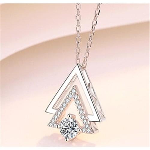 New Fashion Lady Silver 925 Necklace For Girl Birthday Gift Trendy Zircon Triangle Pendant Necklace Women Clavicle Accessories