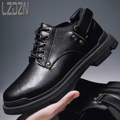 Mens Leather Shoes Casual Big Head Martin Mens Shoes Genuine Leather Short Boots Tooling Trendy Brand 2020 New Autumn Black