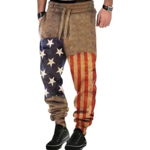 2021 Men Fashion Long Pants America National Flag Print Hip Hop Trousers Medium Waist Summer Independence Day Casual Sweatpants