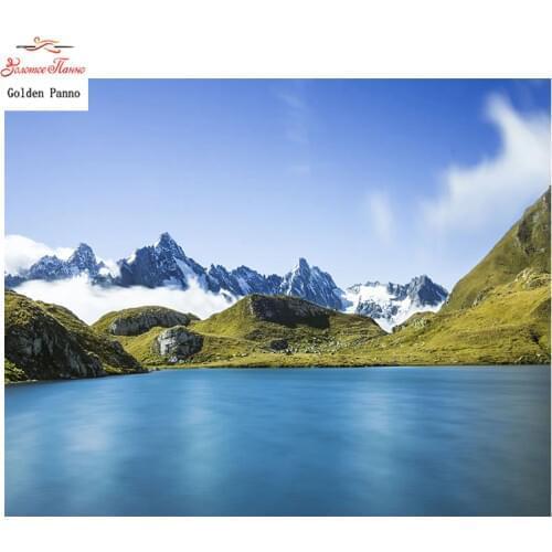 Golden Panno,Needlework,DIY DMC Cross stitch,Sets For Embroidery kit 14ct unprinted blue lake cross-Stitching,christmas 0109