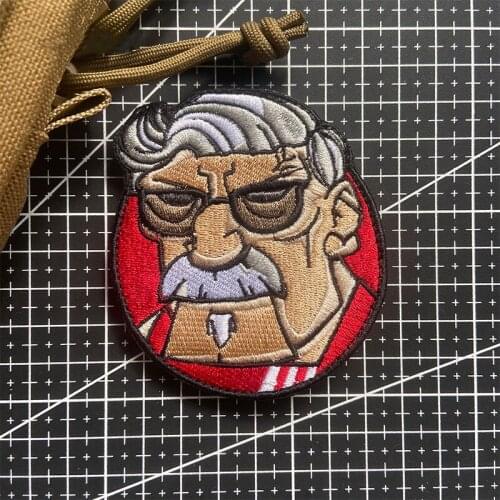 Spoof Fun Fast Food Gray Hair Beard Old Man Embroidery Patches Velcro Badge Tactical Creative For Clothes Backpack DIY Appliqued