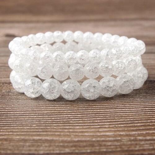 Lingxiang 6/8/10/12mm Crystal explosion glass bracelet is transparent white and suitable for women to wear beaded jewelry