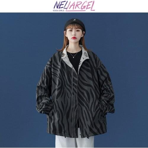 NELLARGEL Women Leopard Vintage Harajuku Causal Jackets 2021 Female Japanese Streetwear Korean Jackets Girl Kawaii Black Jackets