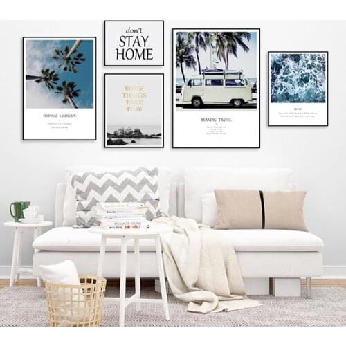 Nordic Painting Modern Minimalist Wall Painting English Letter Car Seawater Landscape Photo Wall Living Room Decorative Painting