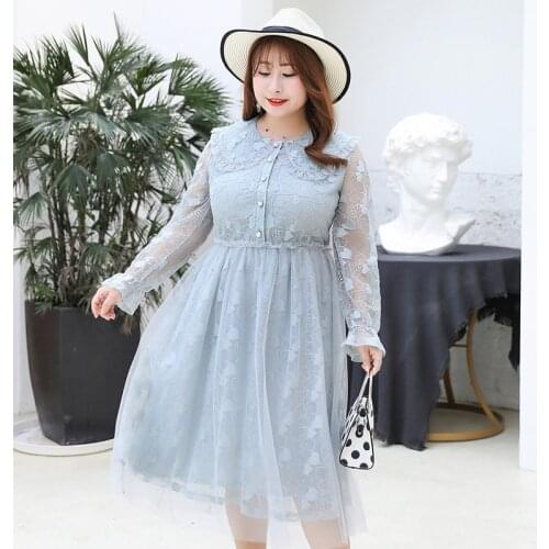 New spring autumn plus size long dress for women large loose casual long sleeve elegant lace dresses black blue 3XL 4XL 5XL