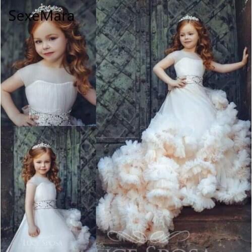 Cloud New Kids Pageant Evening Gowns Beaded Ball Gown Flower Girl Dresses For Weddings First Birthday Dresses Custom Size