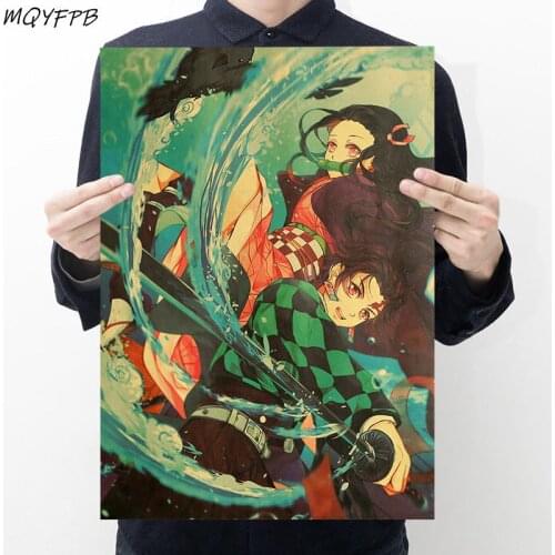 Anime Demon Slayer Kraft Paper Poster Room Bedroom Wall Decoration Painting Core 50.5x35cm