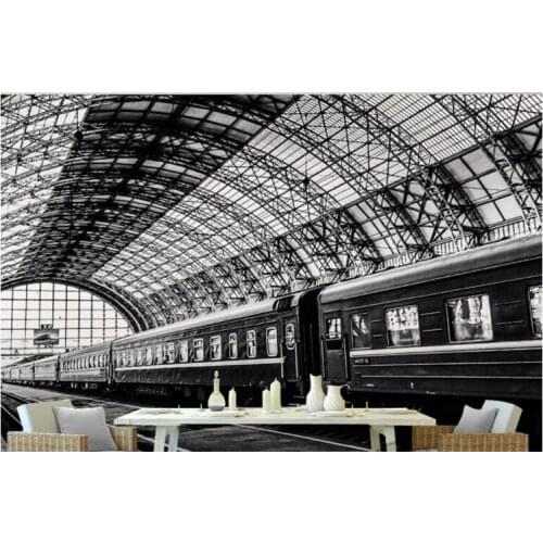 Custom photo wallpaper 3D mural wallpaper simple train station black and white landscape living room background mural