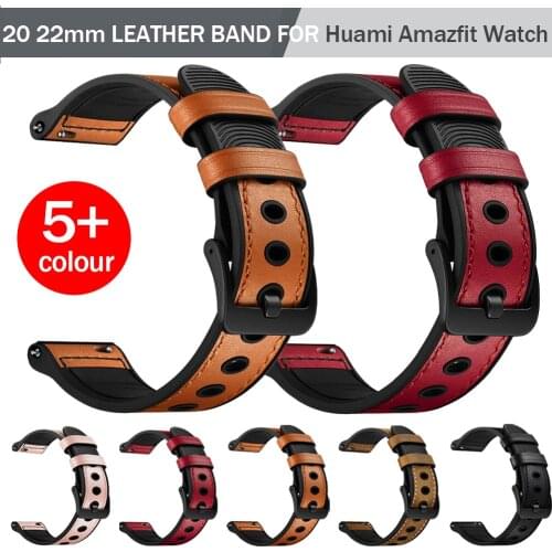 20/22mm Leather+Silicone Band for Huami Amazfit GTR 2 47mm 42mm Bracelet Strap for Amazfit Stratos 3 GTS 2/Bip/S Watchband Belt