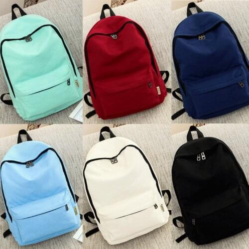 Unisex Women Men Backpack School Shoulder Bag Solid Color Rucksack Canvas Travel Bags