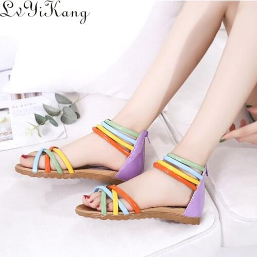 Summer Scandals Women Summer Shoes for Ladies Girls Roman Solid Casual Beach Shoes Soft Plat Heel Sandals Women Size 36-40