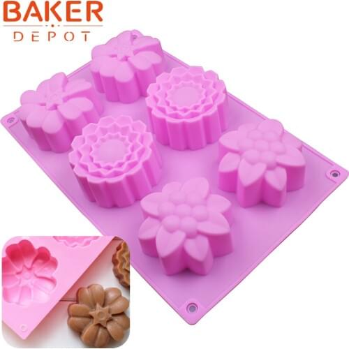 Flower silicone soap mold cake bakeware baking pastry molds ice candle pudding mould biscuit jello handmade soap tools 6 holes