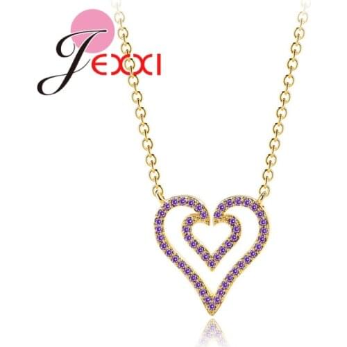 Sweet Honey Heart Inside Heart Pendant With Exquisite Pink Ziron Woman Necklace For First Love Girlfriend Mother Gifts
