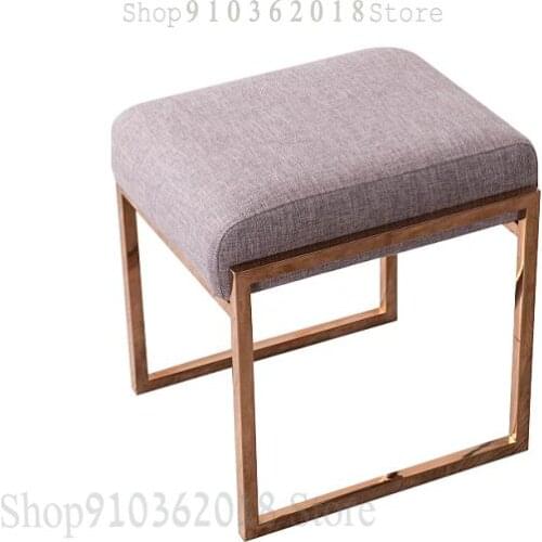 Light Luxury Leather Stool Fashion Makeup Stool Stainless Steel Fabric Square Stool Dressing Stool Clothing Store Fitting Room S