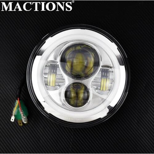 Universal Motorcycle 7" Round LED Headlight With Angle Eyes High/Low Beam Headlamp Light For Harley Touring Street Glide Sofatil