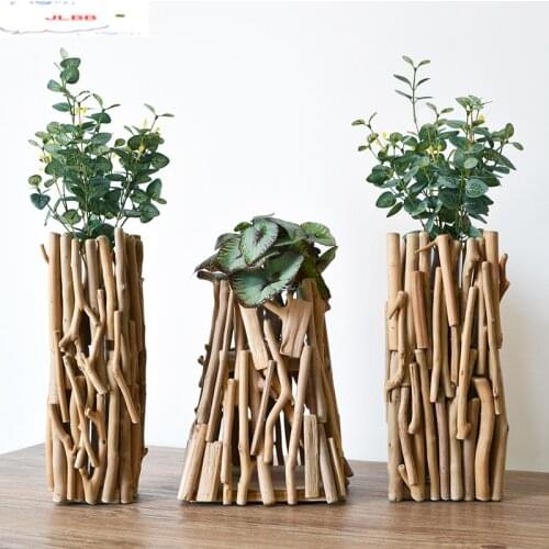 Hand Made Wooden Geometric Vase Decoration Fake Flower Arrangement Decoration Living Room Potted Arrangement Simple Modern Vase