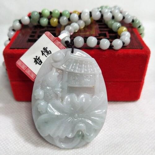 Zheru Jewelry Pure Natural Jadeite Light Green Squid Yuelong Door Pendant Three-color jadeite jade necklace Gift A-level certifi