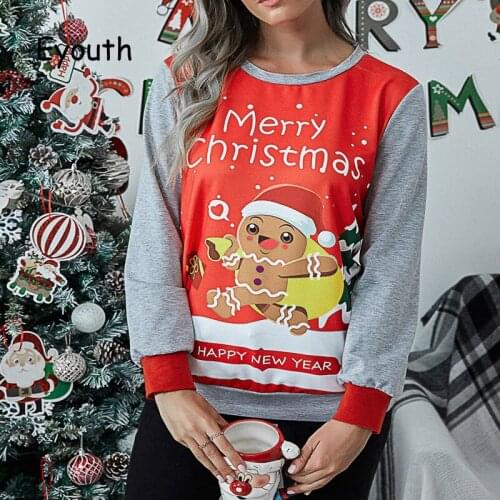 2020 Santa Claus Printed O-neck Long Sleeve Casual Elk Slim T-shirt Printed Snowman Doll Ladies Top Holiday Clothing Multicolor