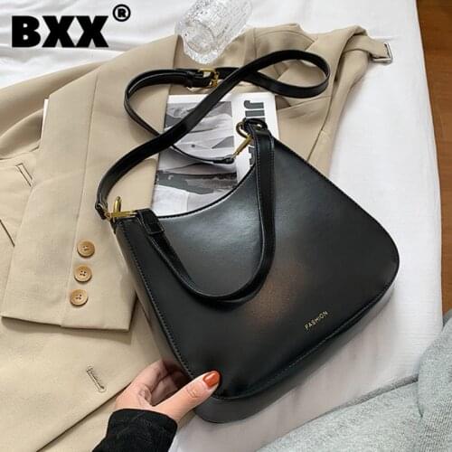 [BXX] Solid Color PU Leather Bags for Women 2021 Branded Luxury Fashion Shoulder Crossbody Handbags Trending Lux Hand Bag HP092