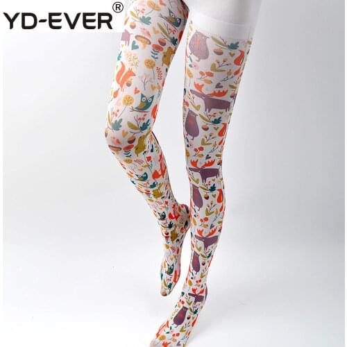 Women Pantyhose Painting Print Tights Legin for Woman High Elastic Pantyhose Cotton Patterned Stockings Pink Personality Punk